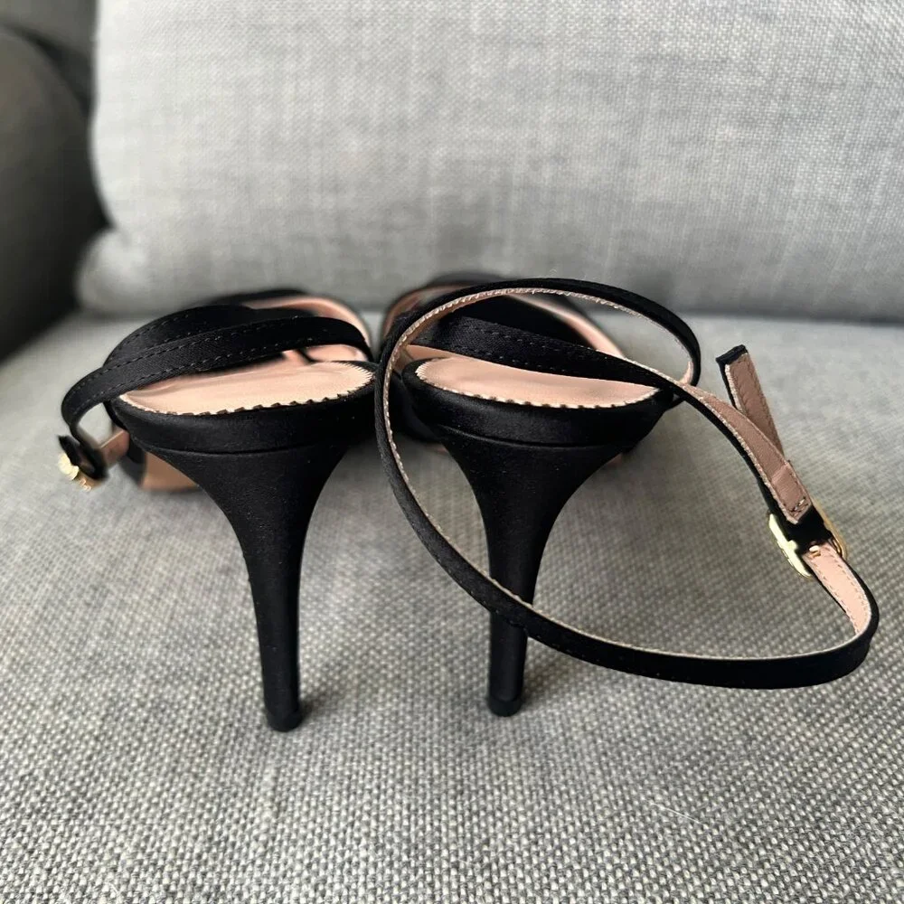 J.Crew Collection Satin Peep Toe Rylie Sandals, Sz 6.5, Black Italian Satin -NEW - Picture 4 of 10